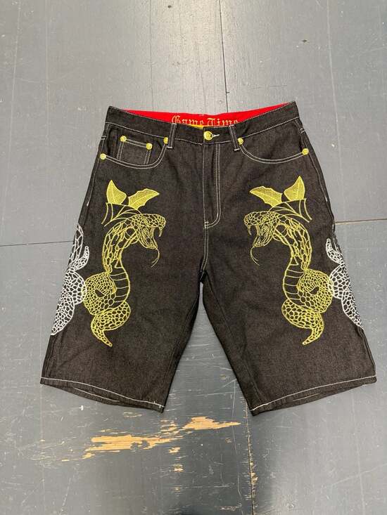 Crown Holder Other - Crown Holder Game Time Denim Shorts Size 36 Black Snake Embroidery